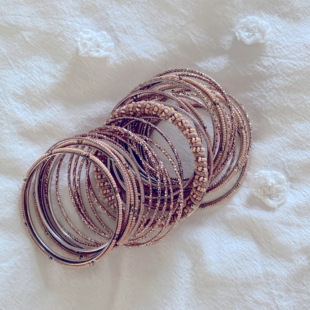 Light Pink Beaded and Shimmery Bundle of Bangles